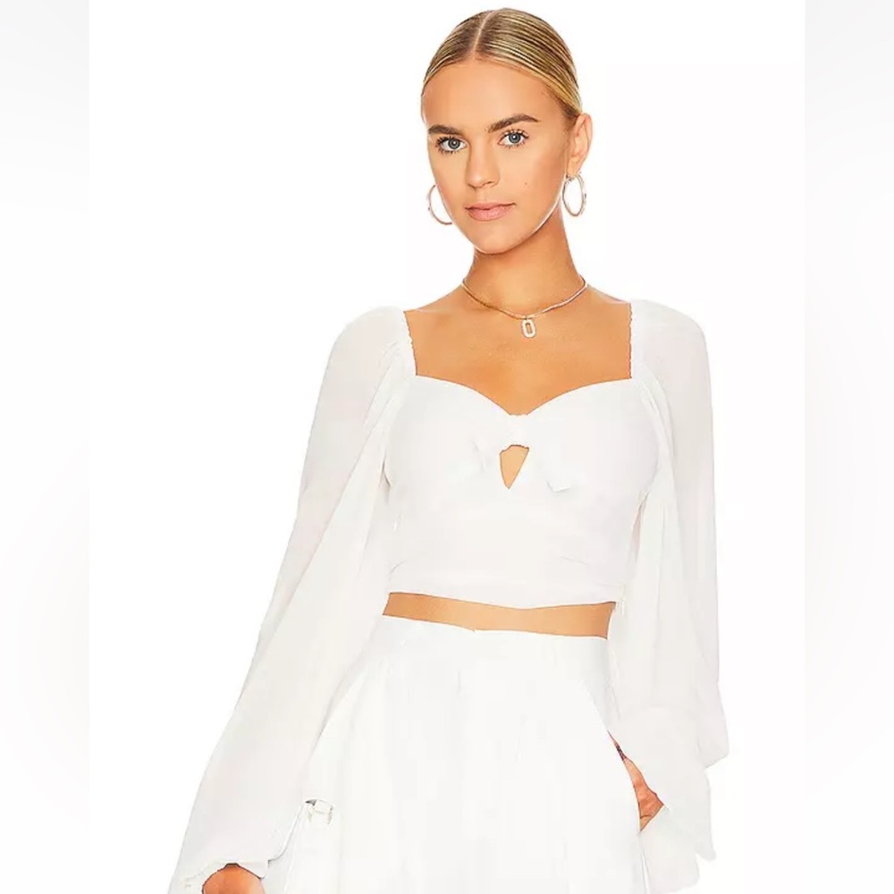 For Love & Lemons Trisha Crop‎ Top Size Small White Balloon Sleeve
